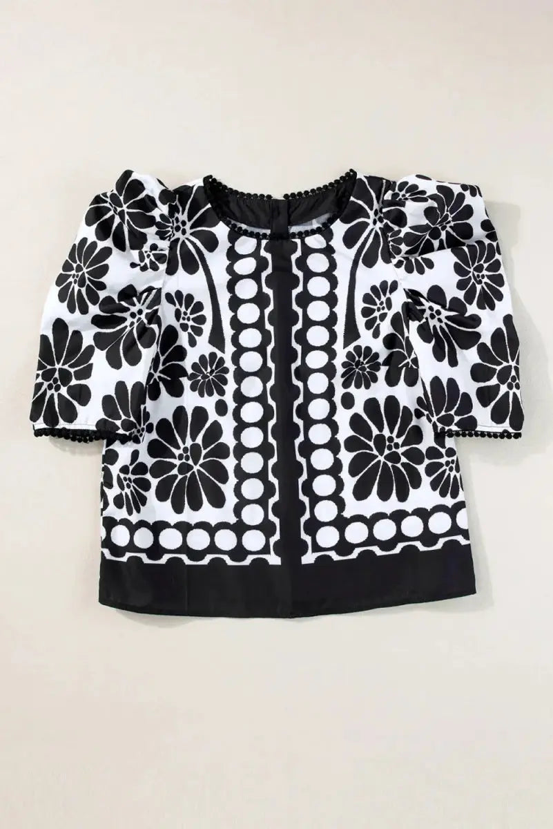 Stylish Printed Round Neck Half Sleeve Blouse for Women - Love Salve